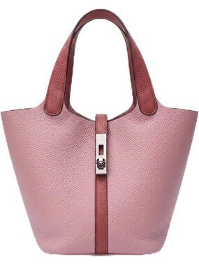Women's Red Pink Vegan Leather Satchel Tote Handle Lock Design Bucket Purse